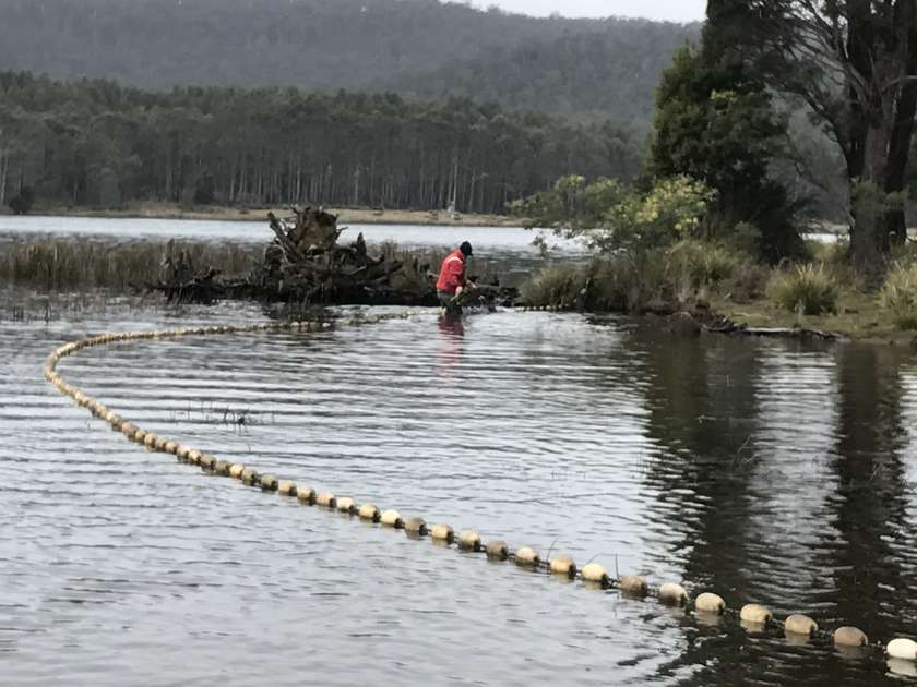 Stopping fish from escaping at Four Springs Lake