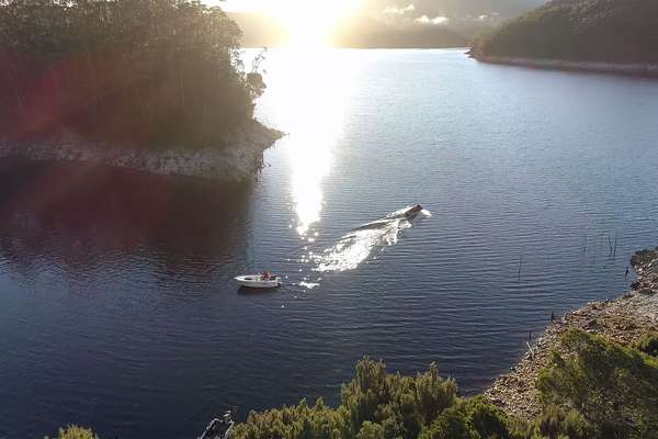 Winter on Burbury - An aerial shot of the lake and boats.