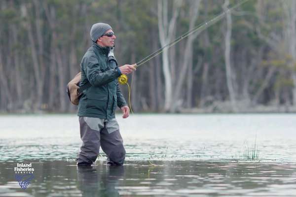 An angler fishing Woods Lake Tasmania